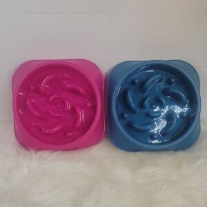 Slow Feeder Dog Bowl‎ - Pink and Blue Set of 2